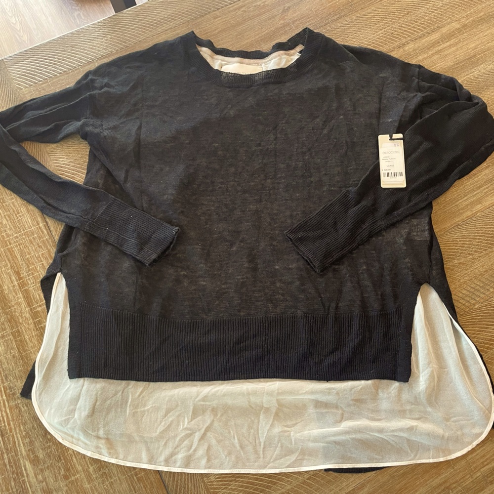 Brochu Walker Linen sweater lightweight Nalita Pullover Black NWT new L fall